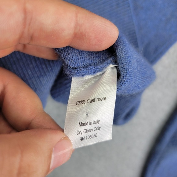 Sweater Mens medium Blue High Neck Cashmere Pullover Elbow Patch Made In Italy - Picture 4 of 7